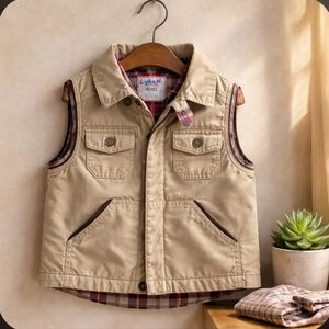 Genuine Kids Oshkosh B'gosh 100% Cotton Boys Flannel Lined Barn Chore Vest Sz 2t